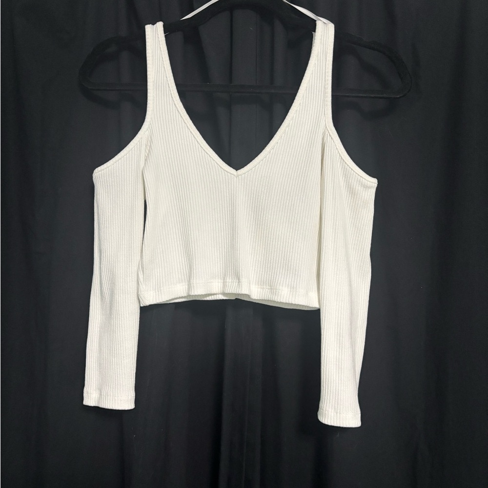 Zara White Cold Shoulder Ribbed Top